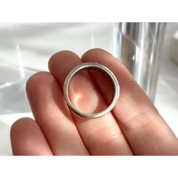 Cigar Band Row Set Dark Garnet 925 Sterling Silver Vintage Ring - sz 9 - Picture 5 of 14